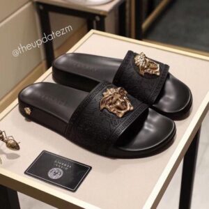 VERSACE MEDUSA SLIDE First Copy Slipper Black And Gold